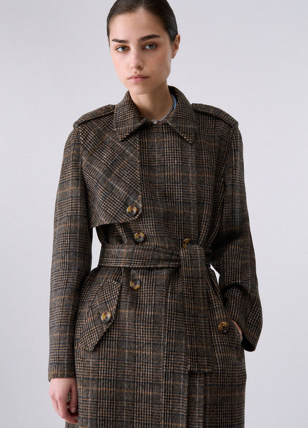 Liu Jo Cappotto Donna Cammello Check a Quadri con Cintura WF6006T677A-S9072