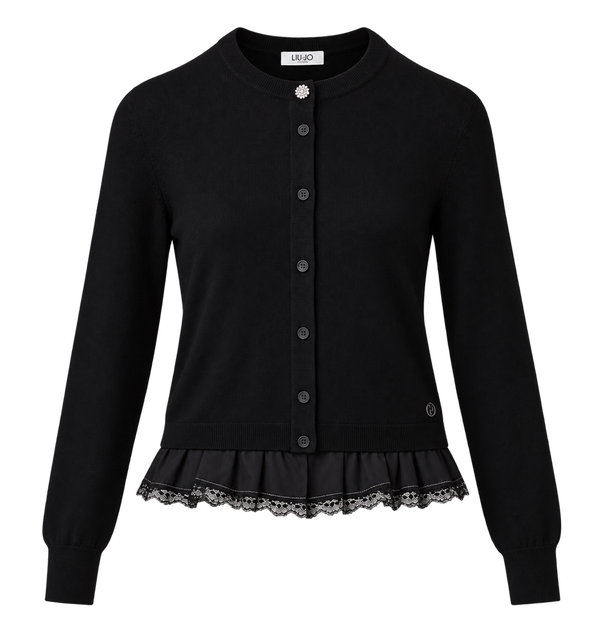 Liu Jo Cardigan Donna Nero con Volant e Pizzo WF6034MA16R-22222