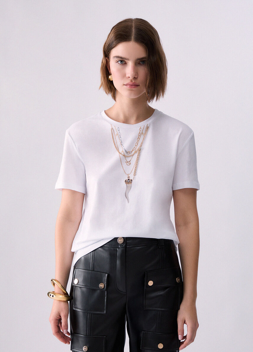 Liu Jo T-Shirt Donna Slim Fit Bianca Liu Jo Chains WF6079JS923-Q9698