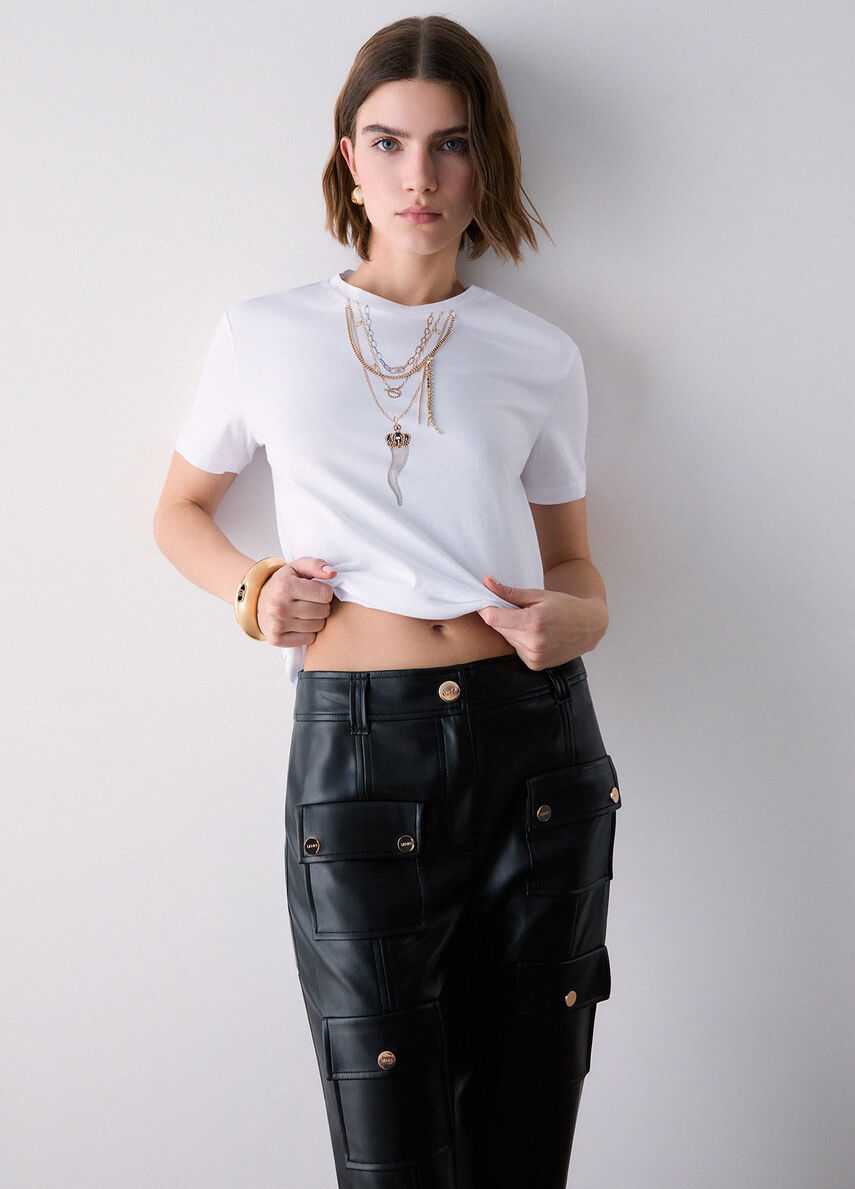 Liu Jo T-Shirt Donna Slim Fit Bianca Liu Jo Chains WF6079JS923-Q9698