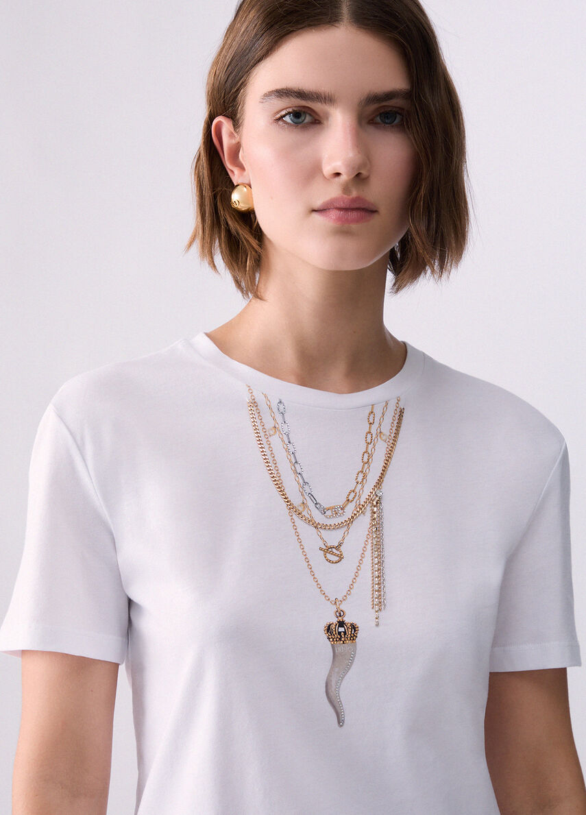 Liu Jo T-Shirt Donna Slim Fit Bianca Liu Jo Chains WF6079JS923-Q9698