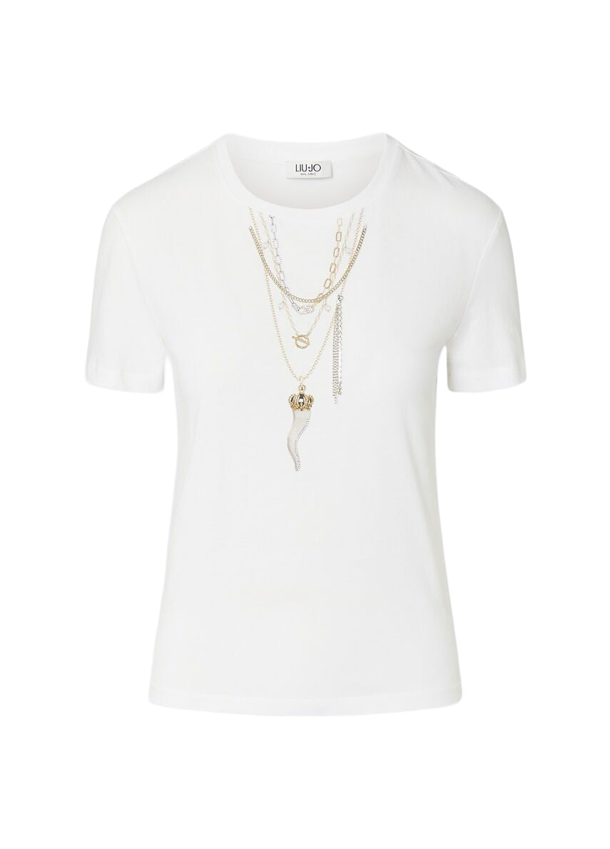 Liu Jo T-Shirt Donna Slim Fit Bianca Liu Jo Chains WF6079JS923-Q9698