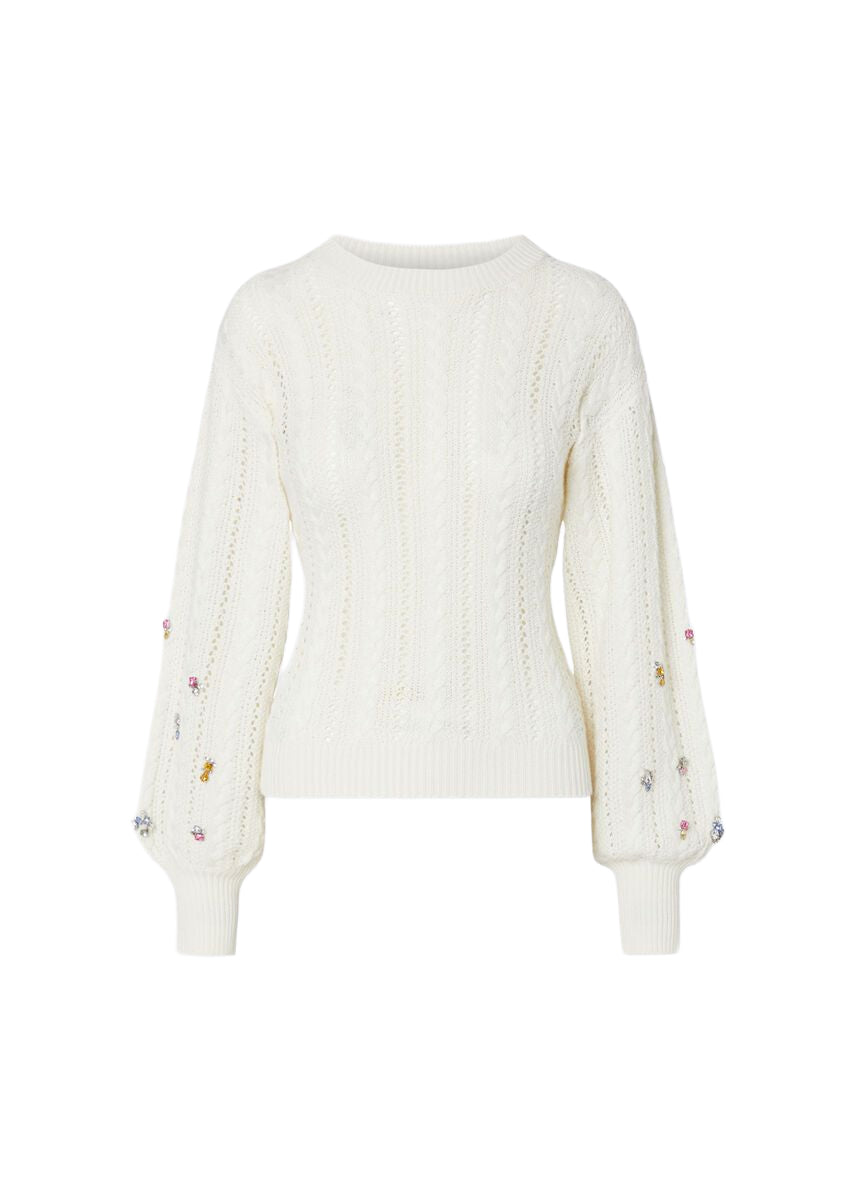 Liu Jo Maglia Donna Bianca in Lana a Trecce con Applicazioni Gioiello WF6090MS051-10701
