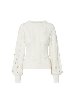 Liu Jo Maglia Donna Bianca in Lana a Trecce con Applicazioni Gioiello WF6090MS051-10701