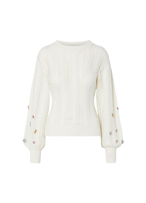 Liu Jo Maglia Donna Bianca in Lana a Trecce con Applicazioni Gioiello WF6090MS051-10701