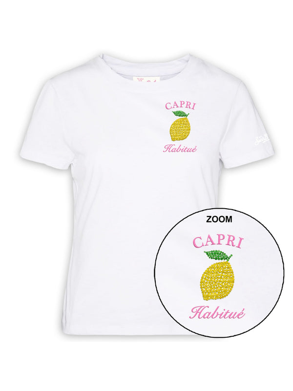 Mc2 Saint Barth Woman Cotton Tshirt Emilie Capri Habitue 01N Strass Emb - Emi0001
