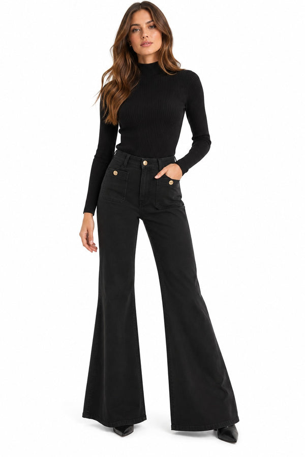 Liu Jo Jeans Flare Donna a Vita Alta Nero WF6126T709A-22222