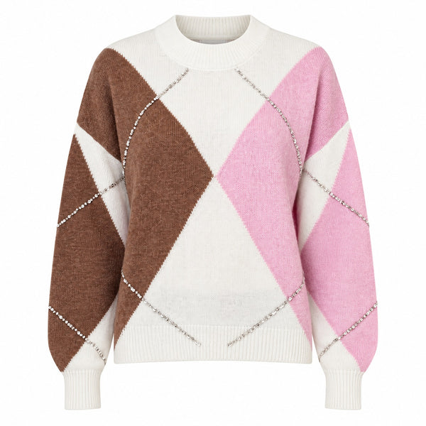 Liu Jo Maglia Donna Argyle Rosa Marrone con Strass WF6184MA15R-L9197
