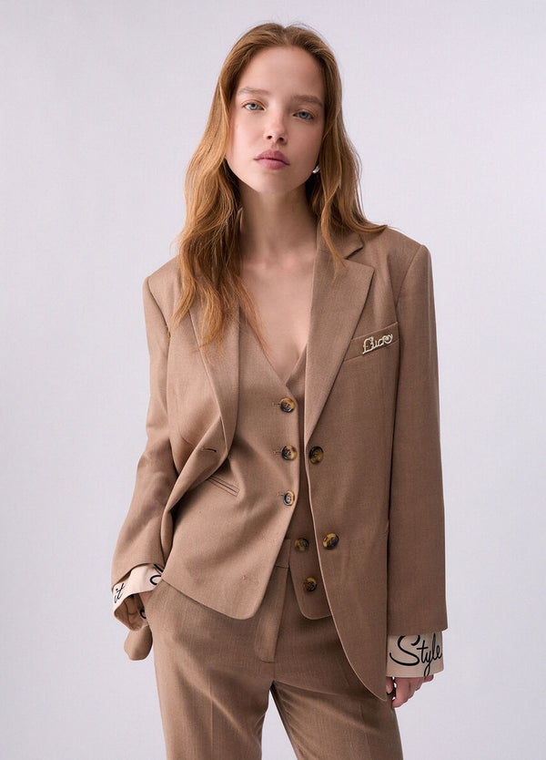 Liu Jo Blazer Donna Camel Resca Mix con Dettagli Logo WF6211T732A-L9179