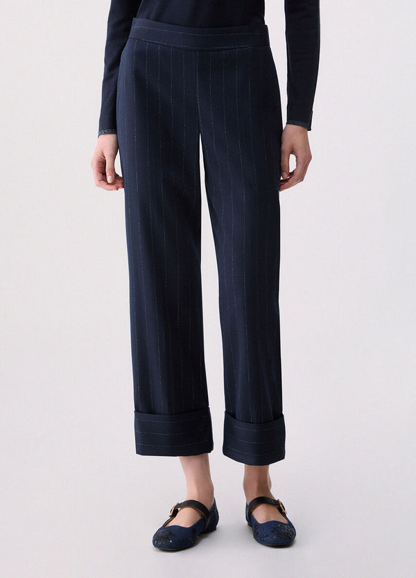 Liu Jo Pantalone Donna Gessato Blu Lurex con Risvolto WF6250T731A-L9173