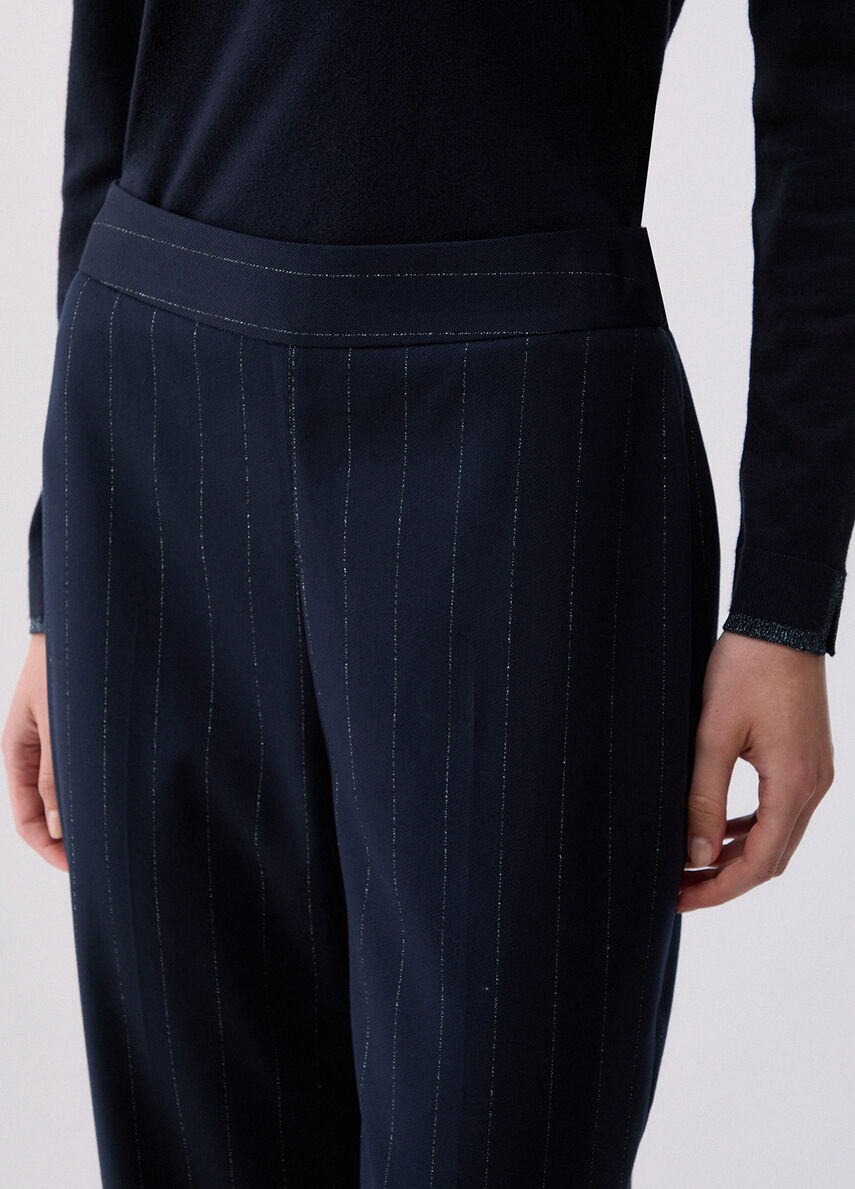 Liu Jo Pantalone Donna Gessato Blu Lurex con Risvolto WF6250T731A-L9173