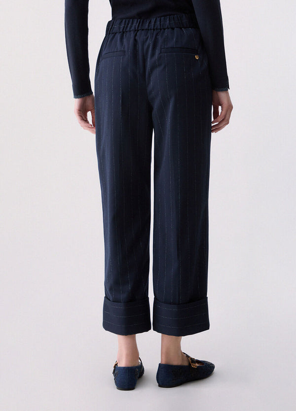 Liu Jo Pantalone Donna Gessato Blu Lurex con Risvolto WF6250T731A-L9173