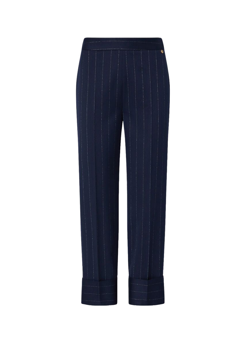 Liu Jo Pantalone Donna Gessato Blu Lurex con Risvolto WF6250T731A-L9173
