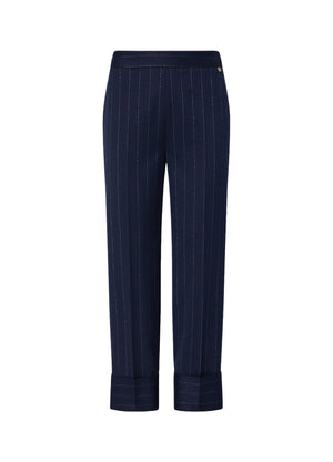 Liu Jo Pantalone Donna Gessato Blu Lurex con Risvolto WF6250T731A-L9173