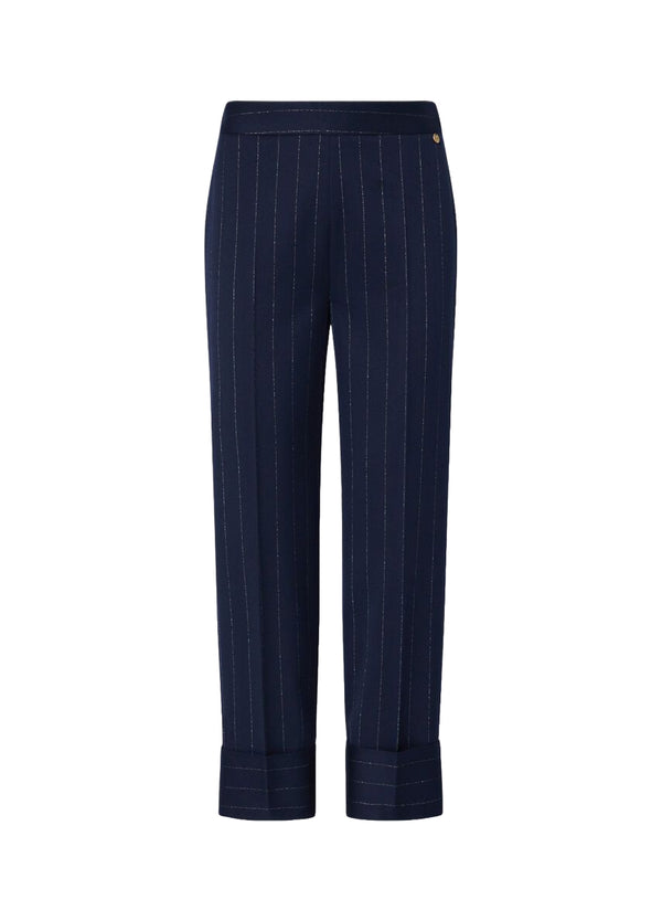 Liu Jo Pantalone Donna Gessato Blu Lurex con Risvolto WF6250T731A-L9173