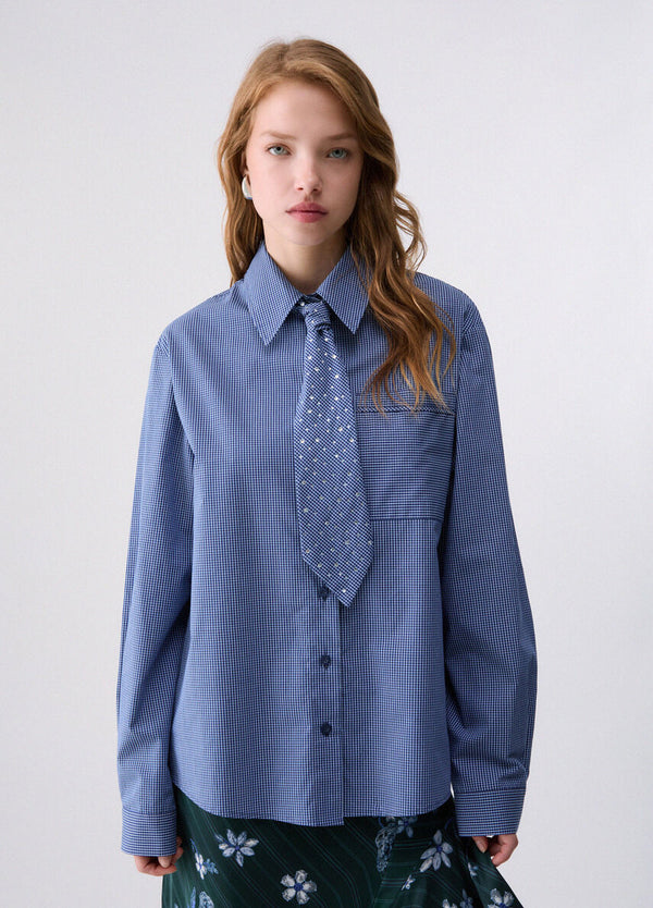 Liu Jo Donna CAMICIA C/ CRAVATTA CON RICAMI Nuit noir check WF6269T740A-L9571