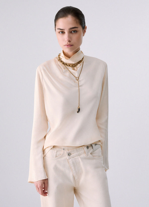Liu Jo Blusa Donna in Satin Panna con Collo Drappeggiato WF6282T2571-51216