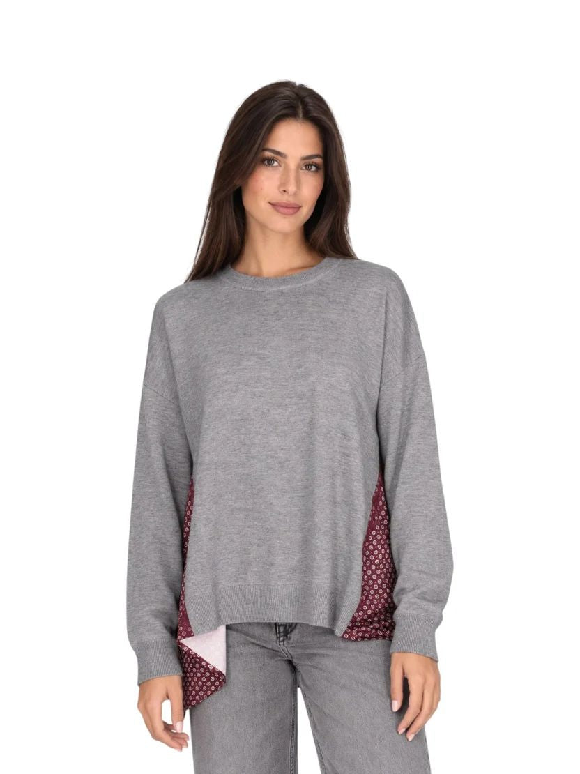 Liu Jo Maglia Donna Grigio Medio Mélange con Inserti Laterali a Spicchi WF6290MA16R-L9192