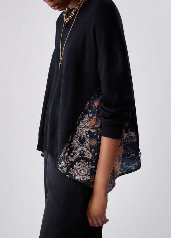 Liu Jo Maglia Donna Black Blossom Patch con Inserti Laterali WF6290MA16R-L9519
