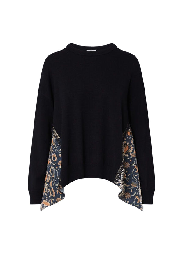 Liu Jo Maglia Donna Black Blossom Patch con Inserti Laterali WF6290MA16R-L9519