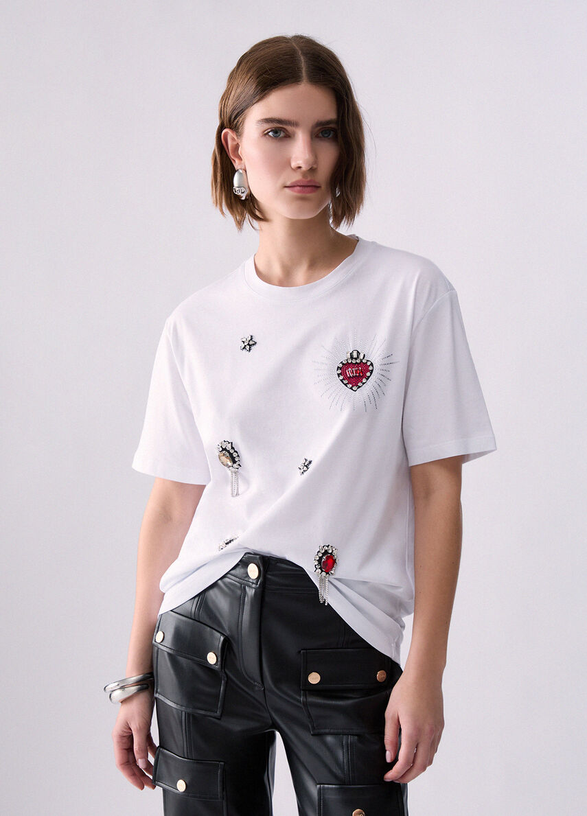 Liu Jo T-Shirt Donna Regular Fit Bianca con Cammeo WF6324J0088-L9437