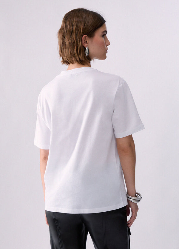 Liu Jo T-Shirt Donna Regular Fit Bianca con Cammeo WF6324J0088-L9437