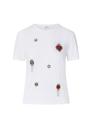 Liu Jo T-Shirt Donna Regular Fit Bianca con Cammeo WF6324J0088-L9437