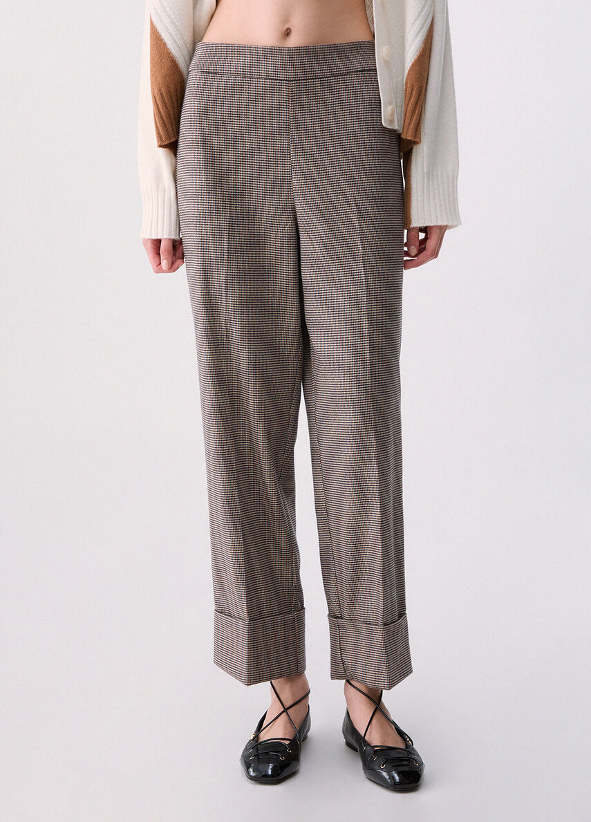 Titolo SEO consigliato<br />Liu Jo Pantalone Donna a Vita Alta con Risvolto Mini Pied de Poule WF6359T728A-L9170