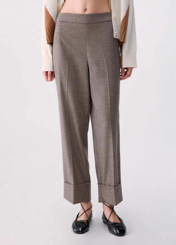 Titolo SEO consigliato<br />Liu Jo Pantalone Donna a Vita Alta con Risvolto Mini Pied de Poule WF6359T728A-L9170