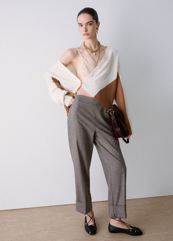 Titolo SEO consigliato<br />Liu Jo Pantalone Donna a Vita Alta con Risvolto Mini Pied de Poule WF6359T728A-L9170