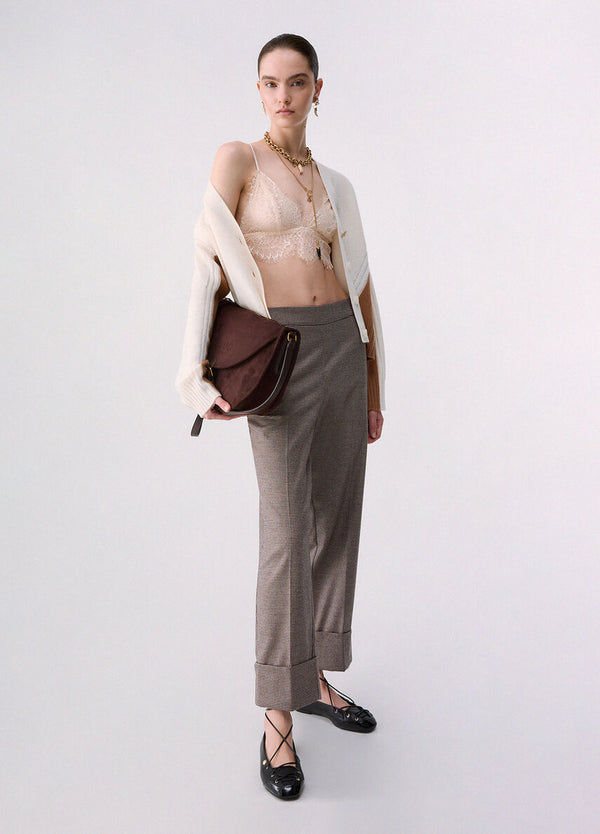 Titolo SEO consigliato<br />Liu Jo Pantalone Donna a Vita Alta con Risvolto Mini Pied de Poule WF6359T728A-L9170