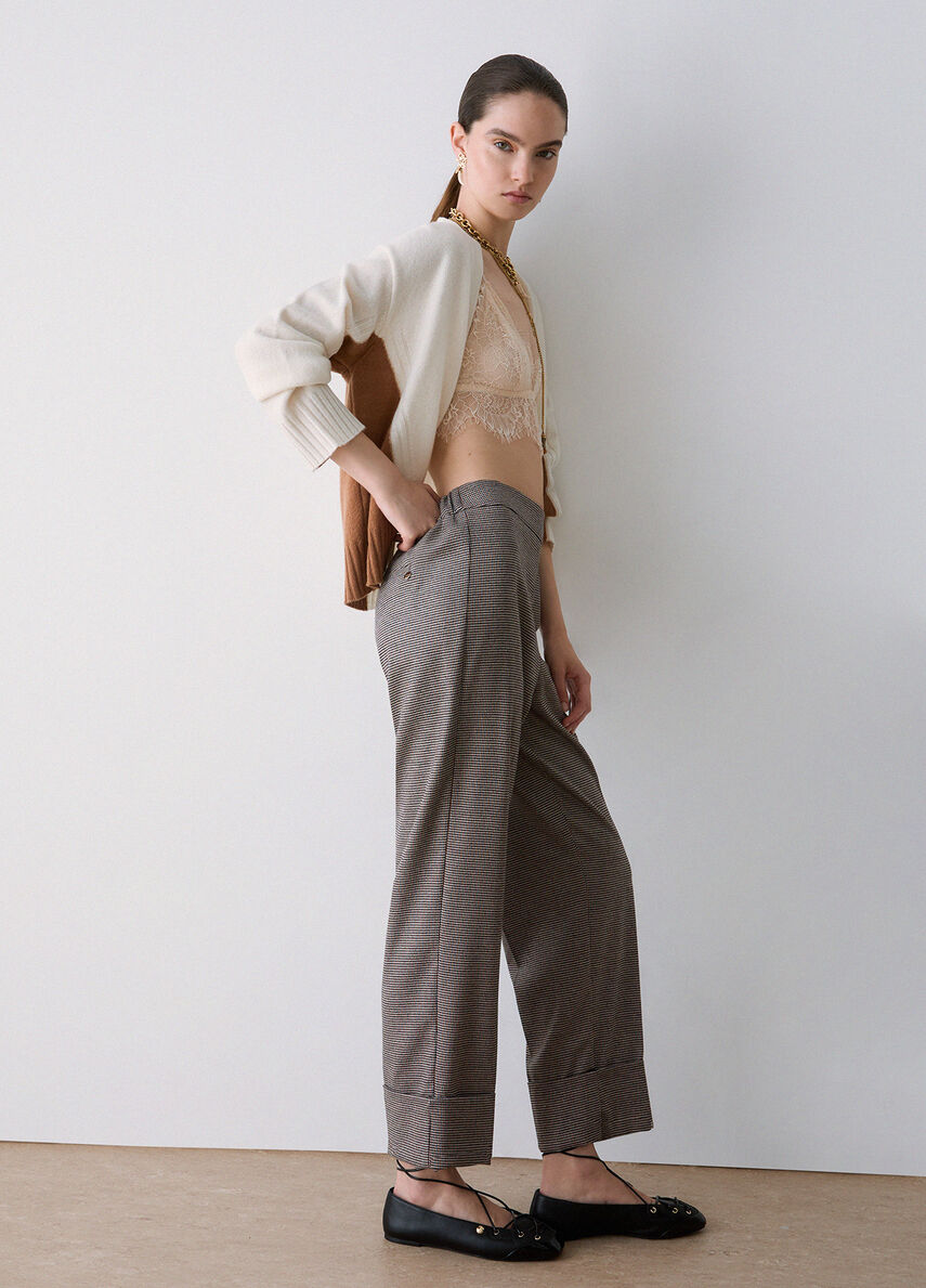 Titolo SEO consigliato<br />Liu Jo Pantalone Donna a Vita Alta con Risvolto Mini Pied de Poule WF6359T728A-L9170