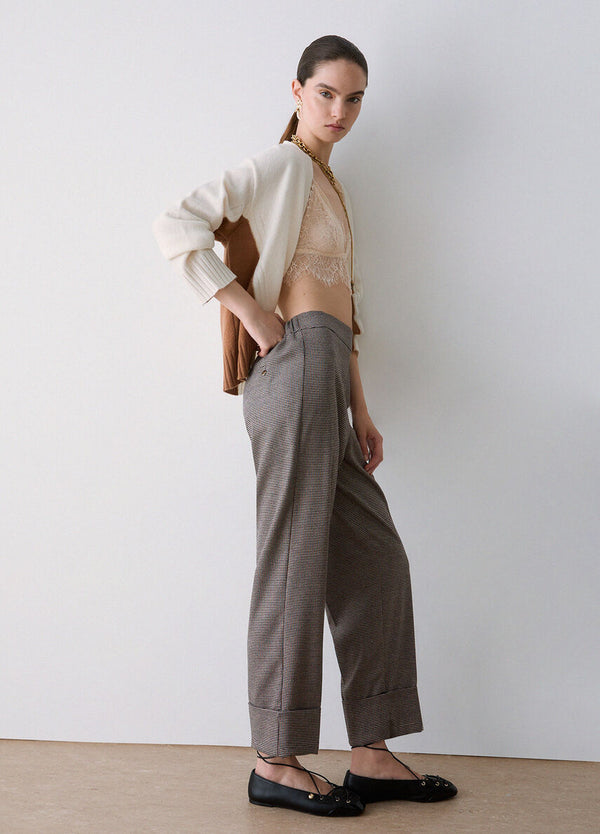 Titolo SEO consigliato<br />Liu Jo Pantalone Donna a Vita Alta con Risvolto Mini Pied de Poule WF6359T728A-L9170