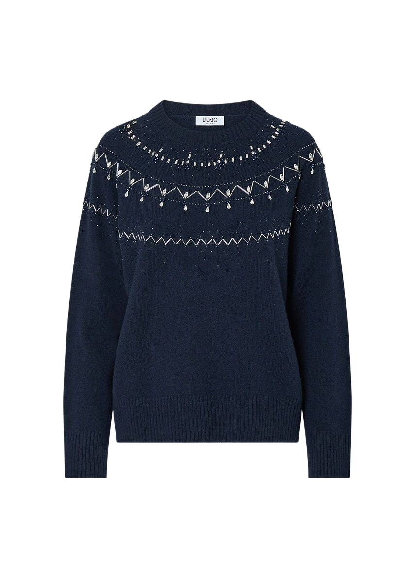 Liu Jo Maglia Donna Girocollo con Ricamo Fair Isle Nuit Noir WF6371MS009-L9528