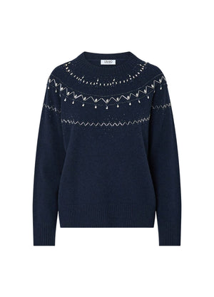 Liu Jo Maglia Donna Girocollo con Ricamo Fair Isle Nuit Noir WF6371MS009-L9528