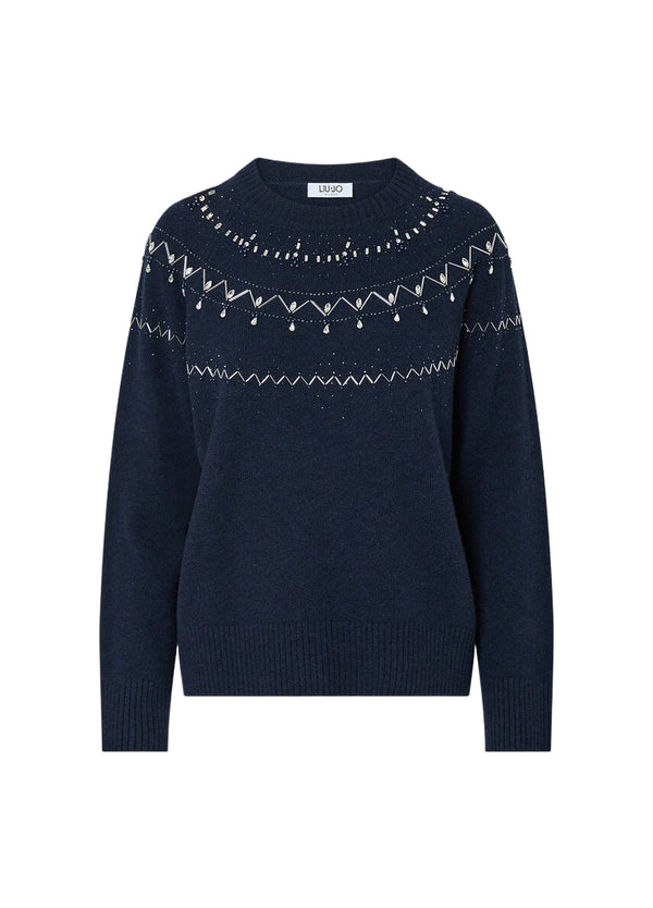 Liu Jo Maglia Donna Girocollo con Ricamo Fair Isle Nuit Noir WF6371MS009-L9528