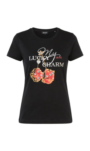 Liu Jo T-Shirt Donna Skinny Fit Manica Corta Nero Lucky Cubes WF6407JS923-L9544
