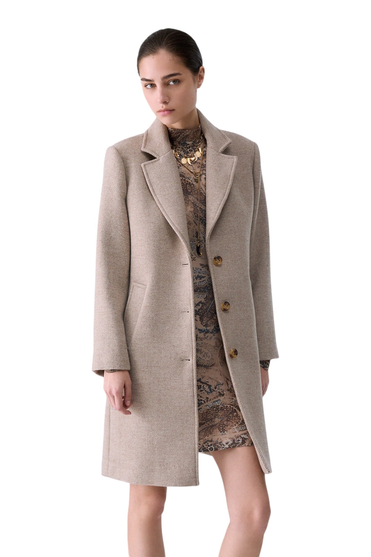 Liu Jo Cappotto Donna Elegante Beige Sabbia con Revers e Bottoni WF6411T720A-X0346