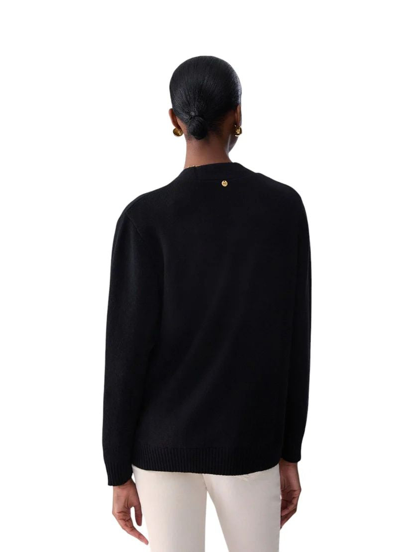 Liu Jo Cardigan Donna Nero con Fodera in Tessuto Stampato e Bottoni Gioiello WF6417MS009-L9456