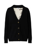 Liu Jo Cardigan Donna Nero con Fodera in Tessuto Stampato e Bottoni Gioiello WF6417MS009-L9456