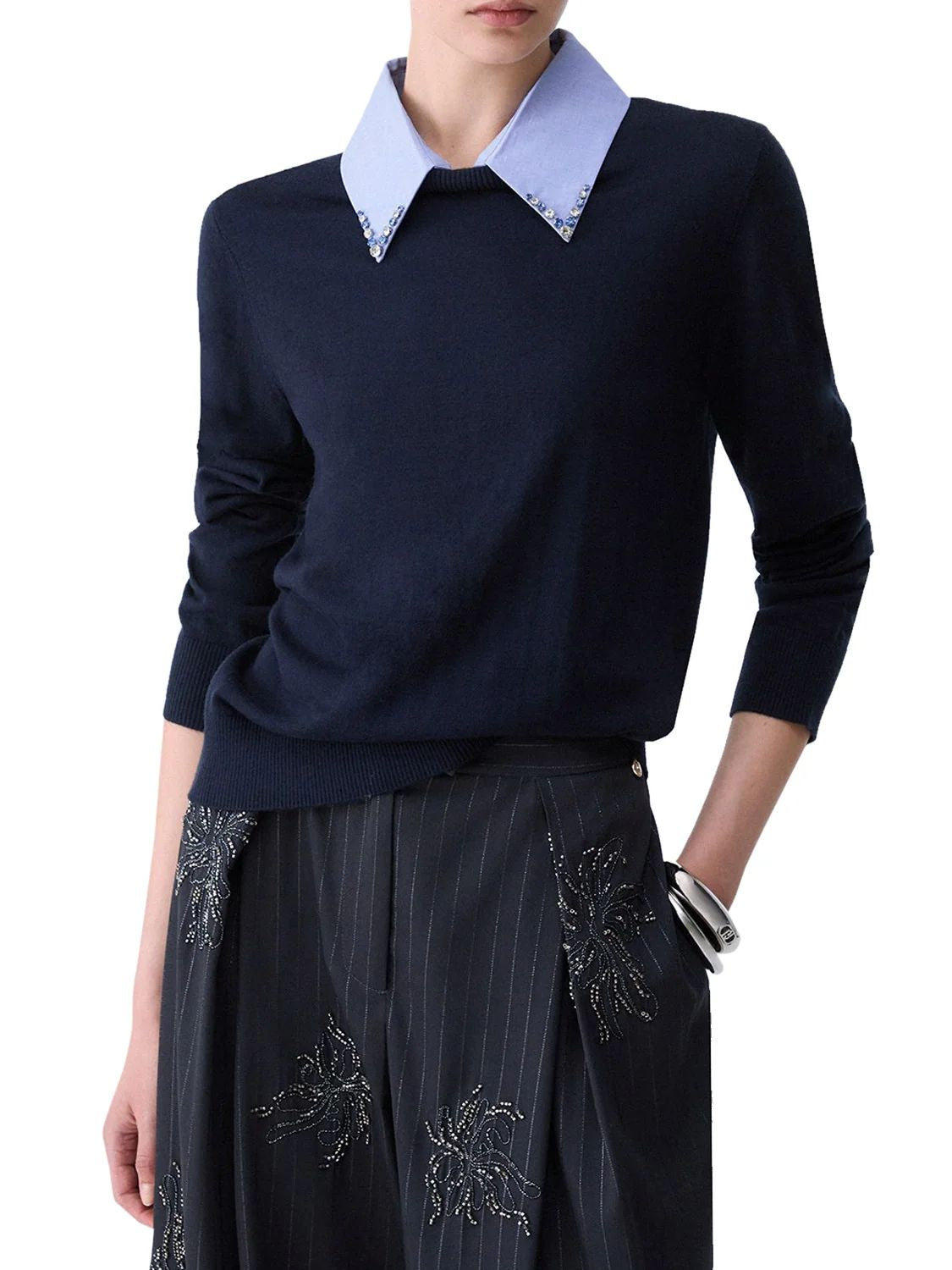 Liu Jo Maglia Donna con Colletto in Popeline Nuit Noir/Pop Dusk Blue WF6452MA16R-L9446