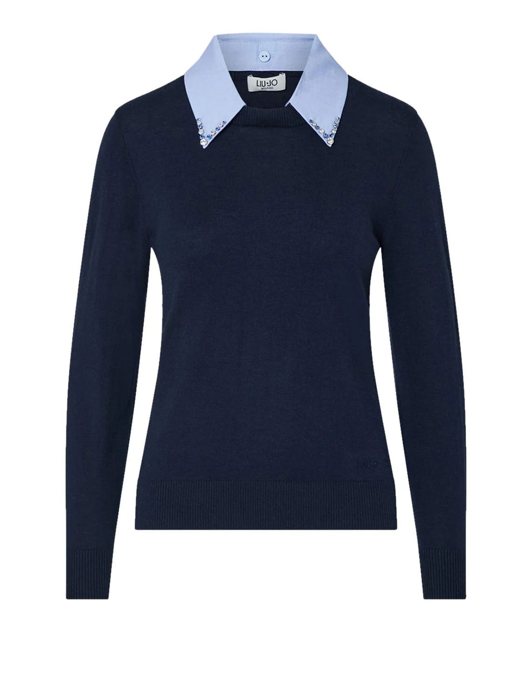 Liu Jo Maglia Donna con Colletto in Popeline Nuit Noir/Pop Dusk Blue WF6452MA16R-L9446