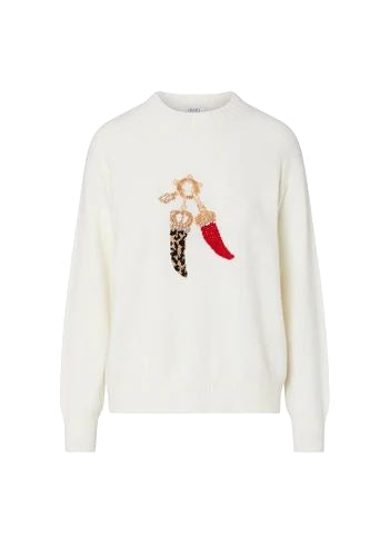 Liu Jo Maglia Donna Lucky Charms a Maniche Lunghe Bianco Lana WF6457MS009-L9458