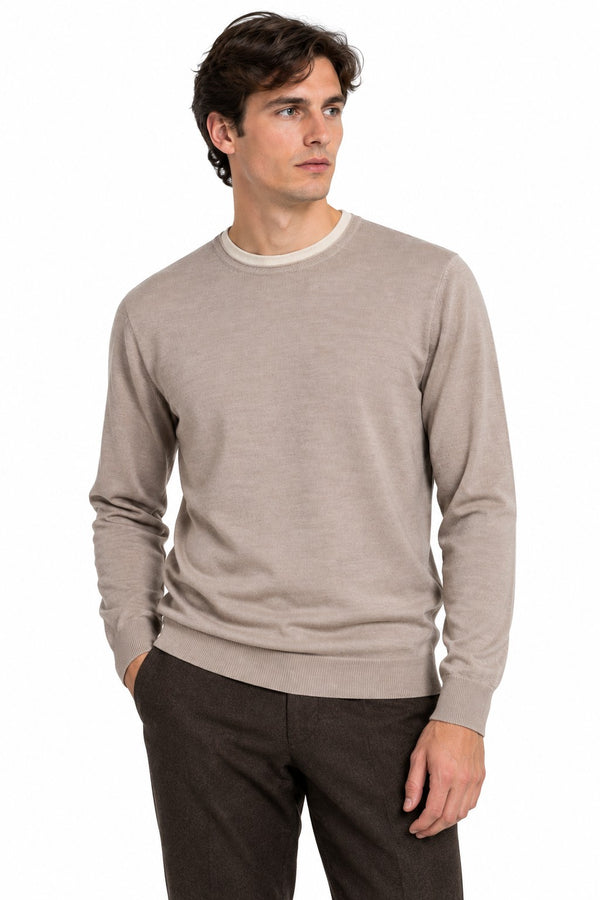 Wool & Co Maglia Girocollo Uomo in Lana Merino Extrafine Mud WO0006-0604