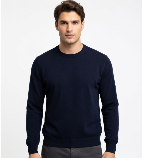 Wool & Co Maglia Girocollo Uomo in Lana Merino Extrafine Blu WO0006-0611