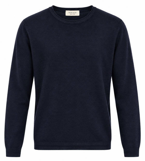 Wool & Co Maglia Girocollo Uomo in Lana Merino Extrafine Blu WO0006-0611