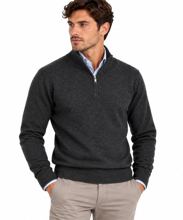 Wool & Co | Maglia Lupetto Uomo con Mezza Zip in Cashmere e Lana Merino | Antracite | WO0024-0012
