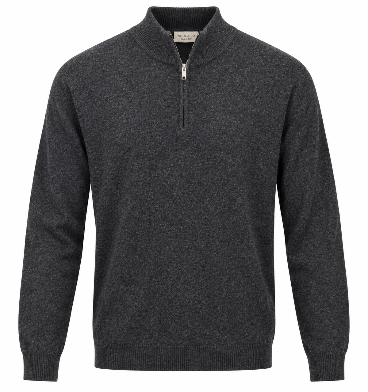 Wool & Co | Maglia Lupetto Uomo con Mezza Zip in Cashmere e Lana Merino | Antracite | WO0024-0012
