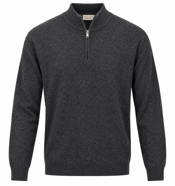 Wool & Co | Maglia Lupetto Uomo con Mezza Zip in Cashmere e Lana Merino | Antracite | WO0024-0012
