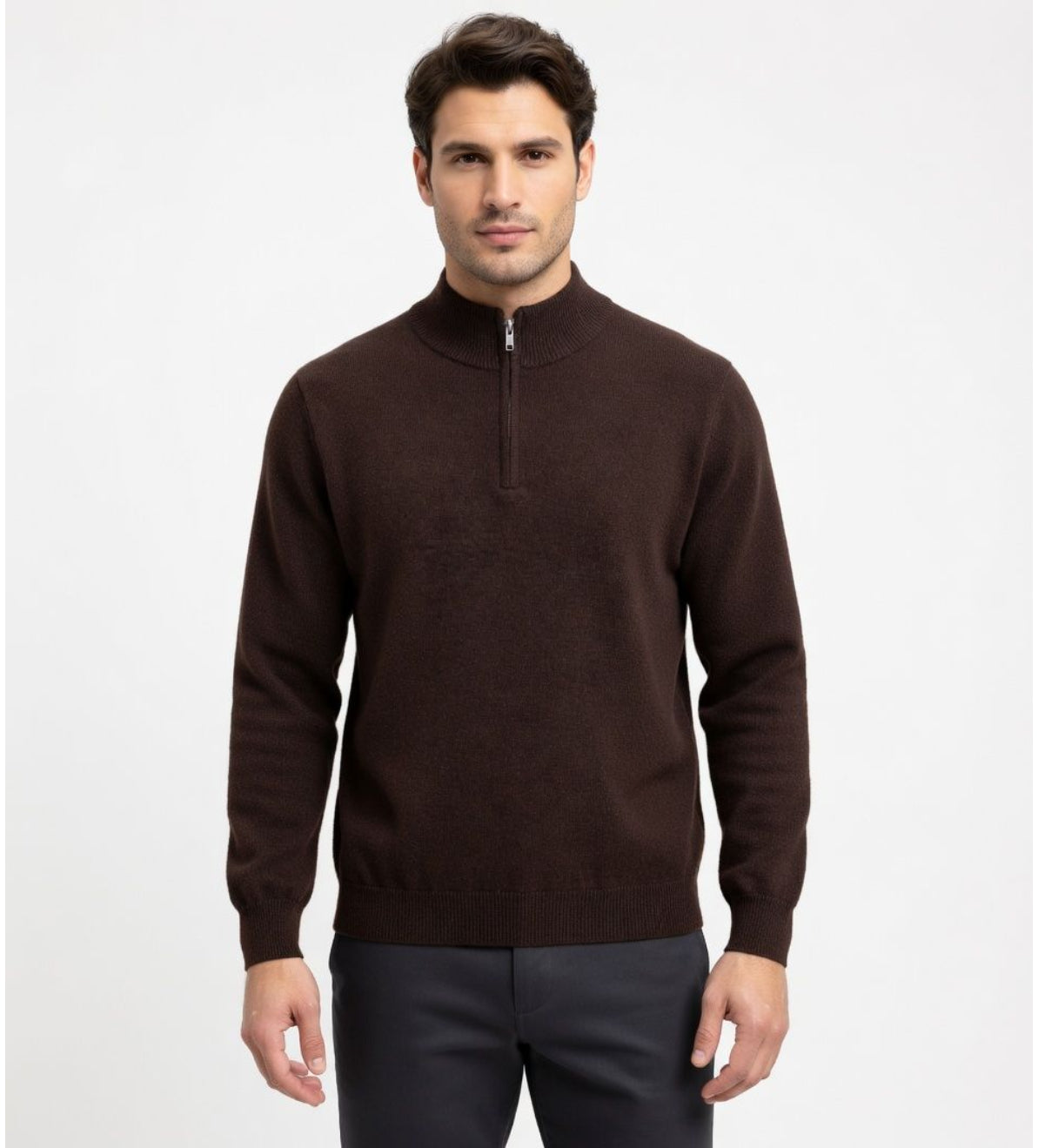 Wool & Co Maglia Lupetto Uomo con Zip in Cashmere e Lana Merino Moro WO0024-0033